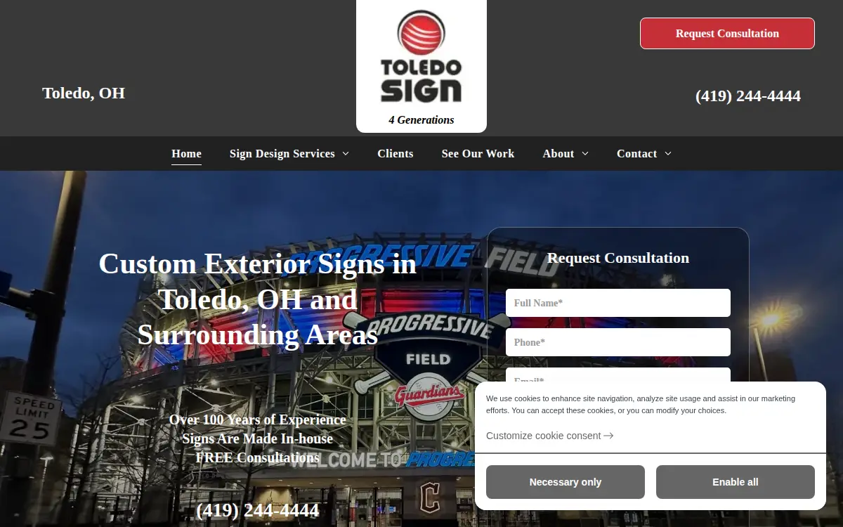 Homepage of Toledo Sign Company