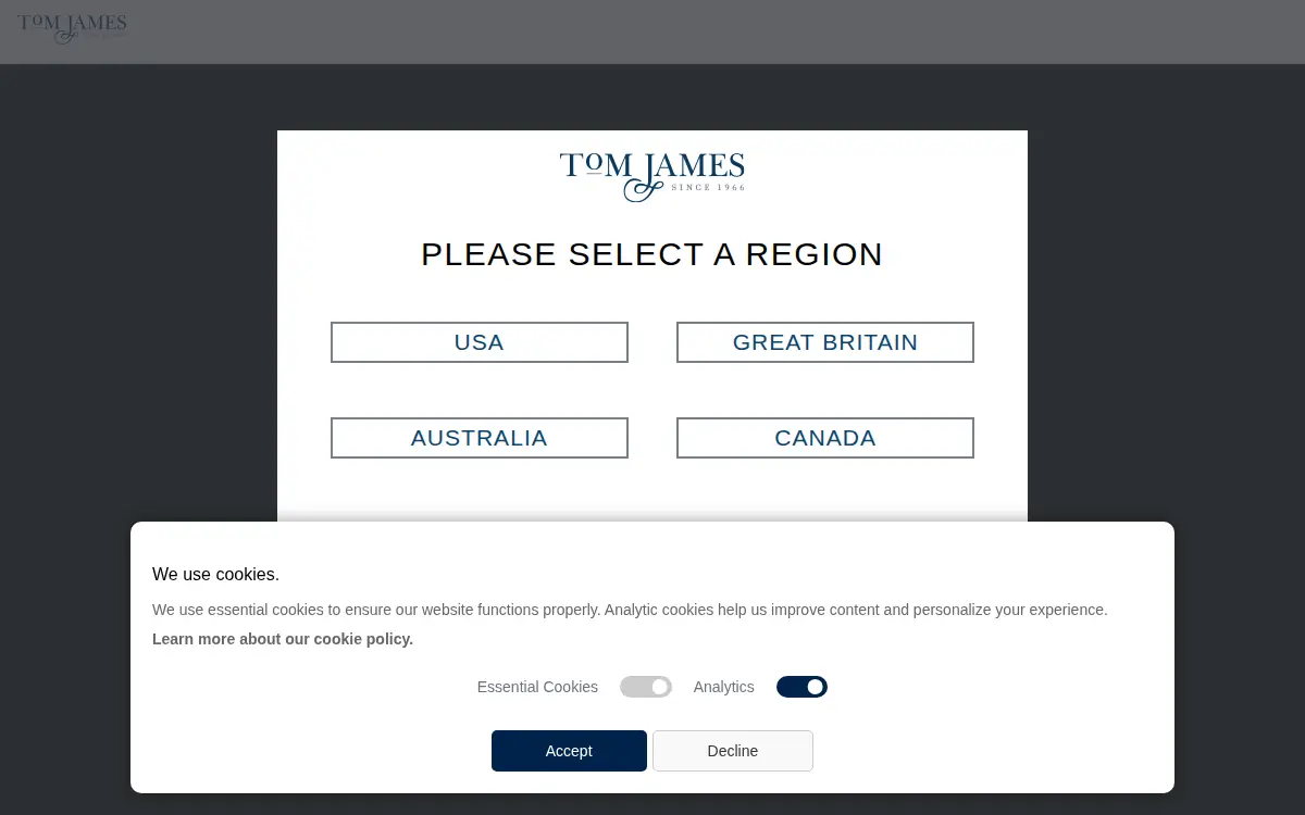 Homepage of Tom James Company