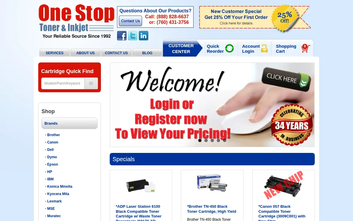 Homepage of 1 Stop Toner & Inkjet, LLC