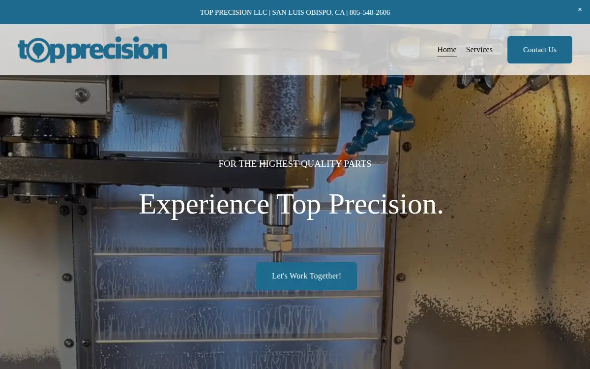 Homepage of Top Precision LLC