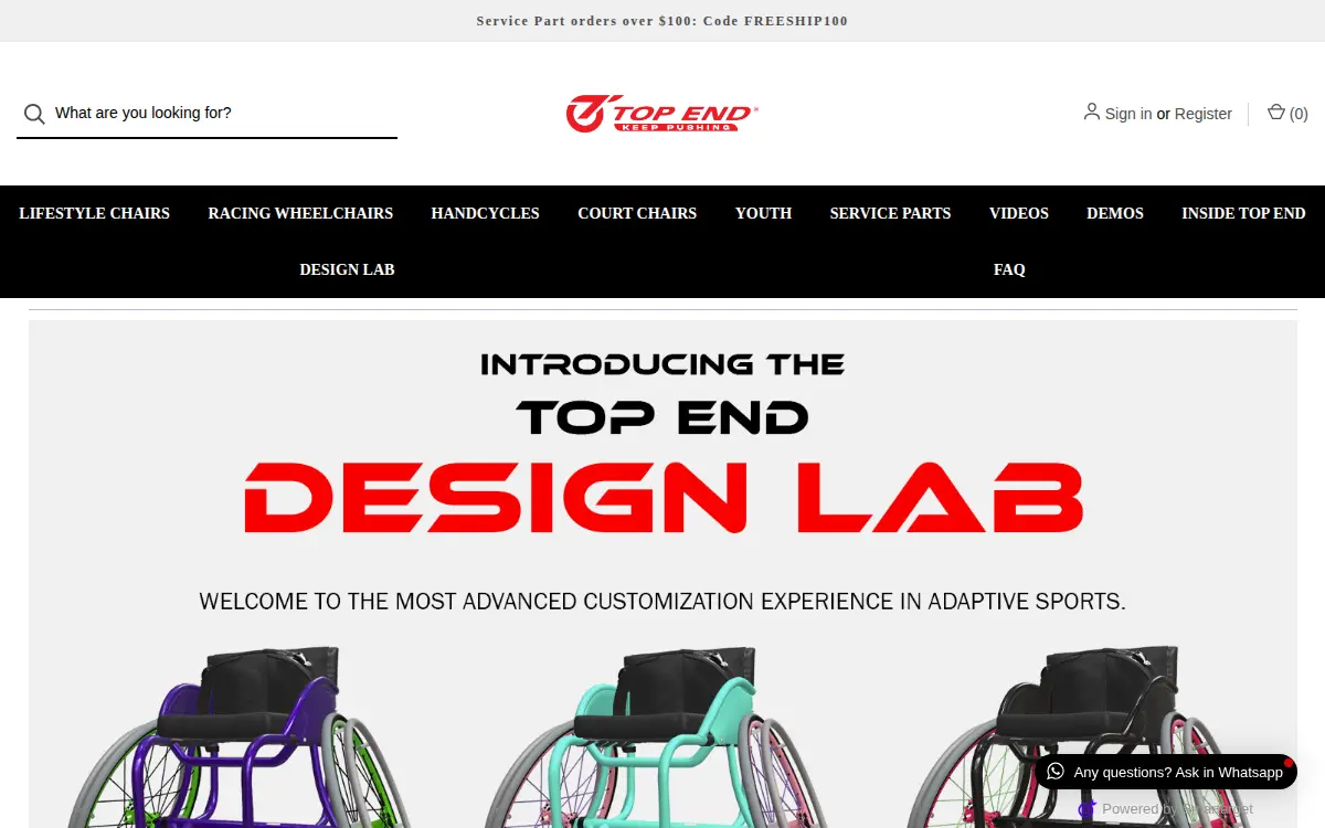 Homepage of Top End Sports LLC