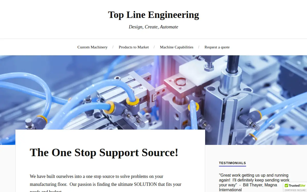 Homepage of Top Line Engineering LLC
