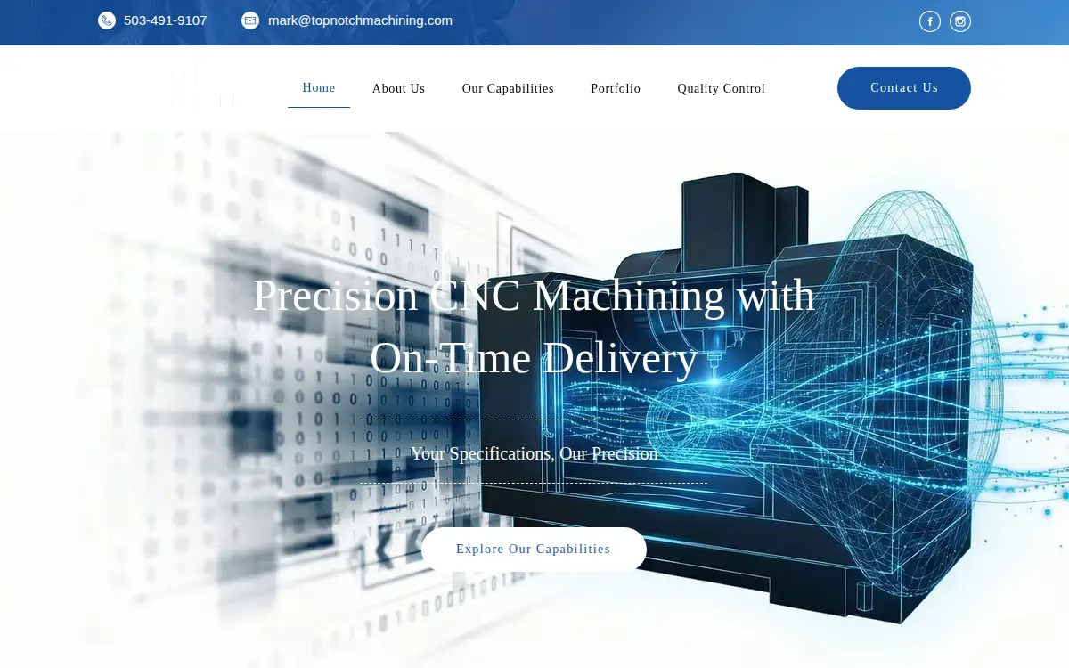 Homepage of Top Notch Machining, INC.