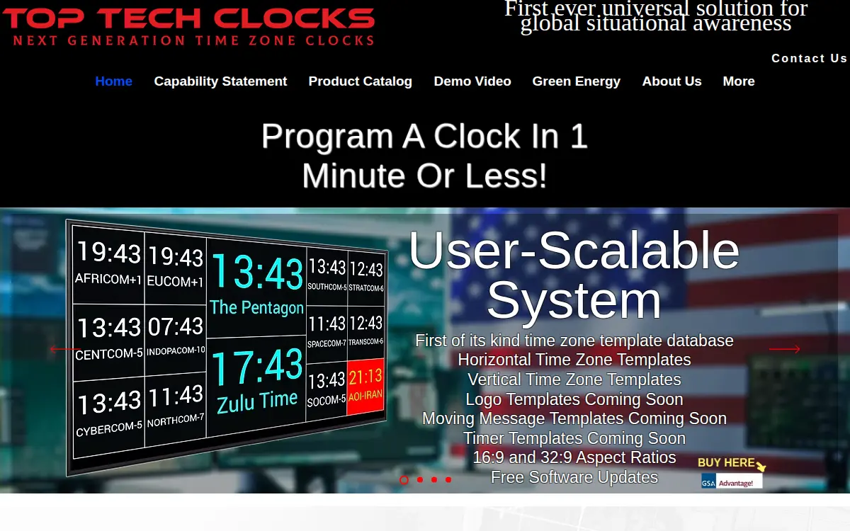 Homepage of Top Tech Clocks, LLC