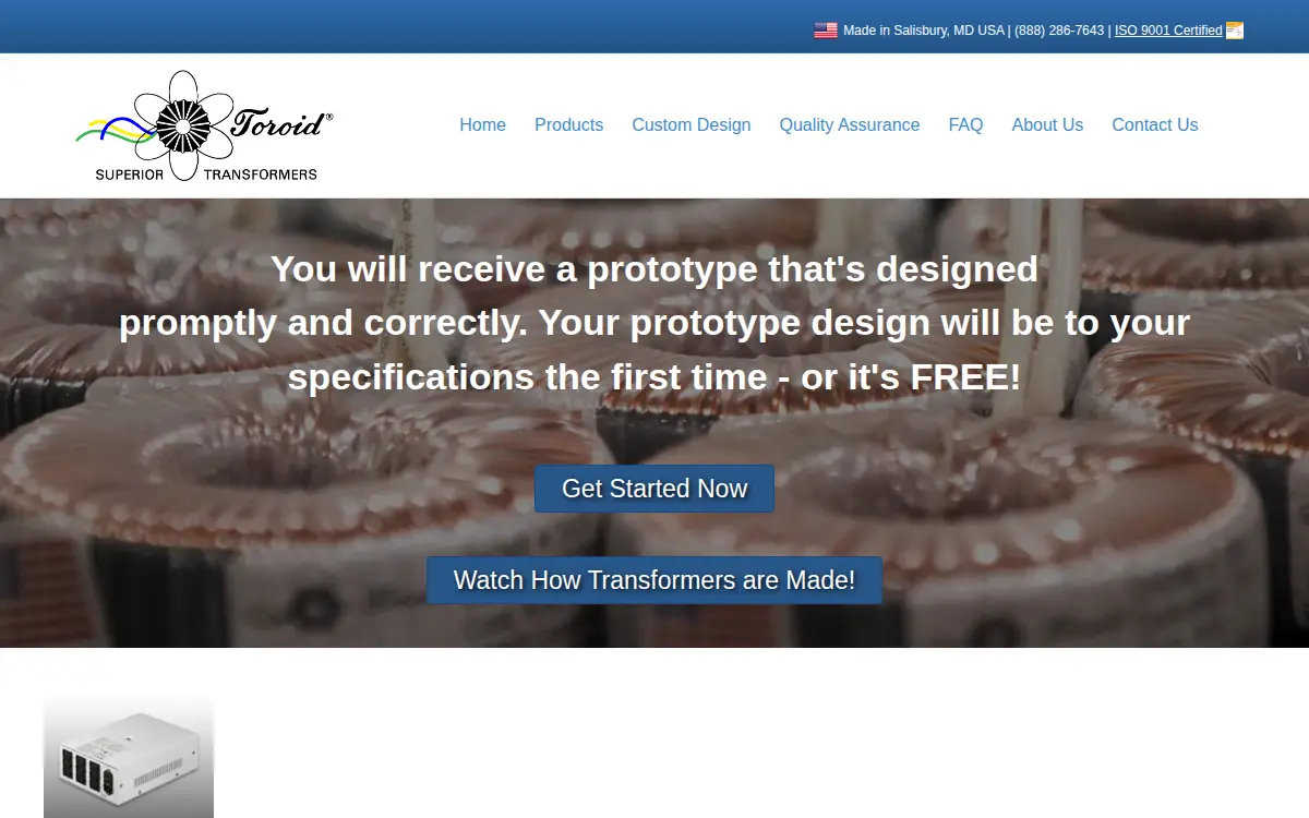 Homepage of Toroid Corporation