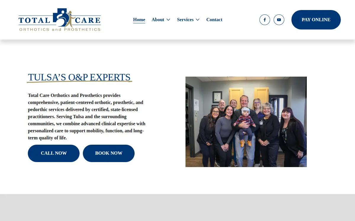 Homepage of Total Care Orthotics and Prosthetics, LLC