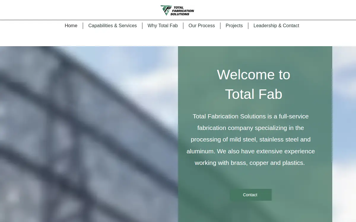 Homepage of Total Fabrication Solutions, LLC