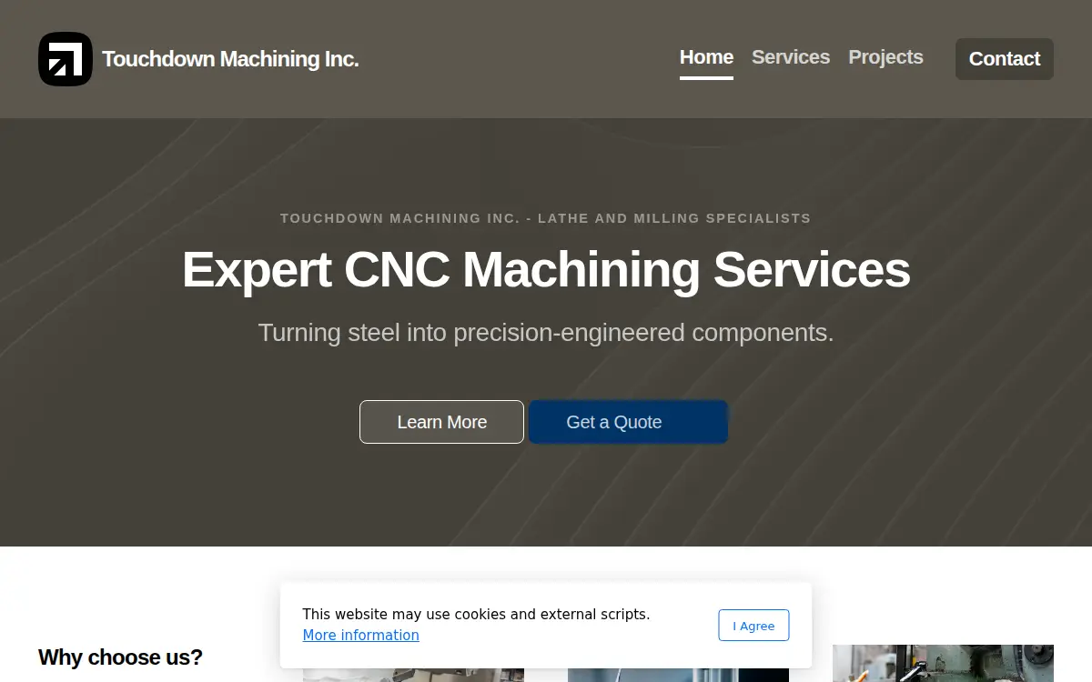 Homepage of Touchdown Machining INC.