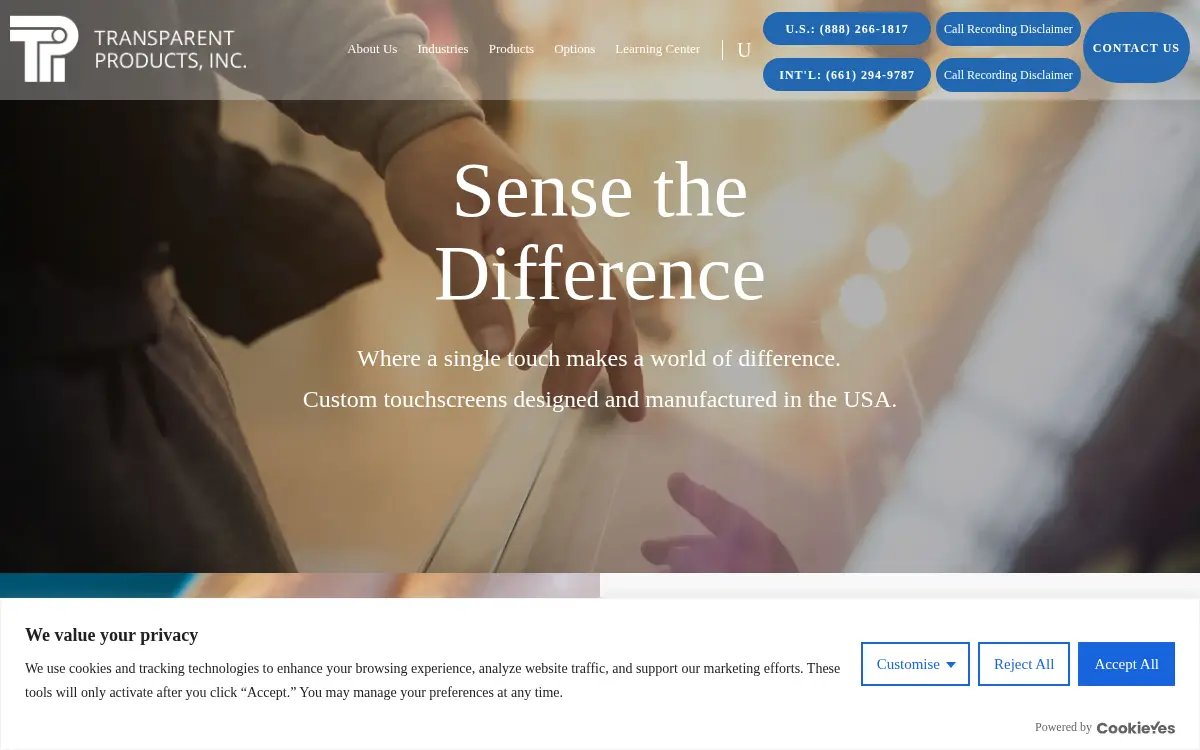 Homepage of Transparent Products, INC.