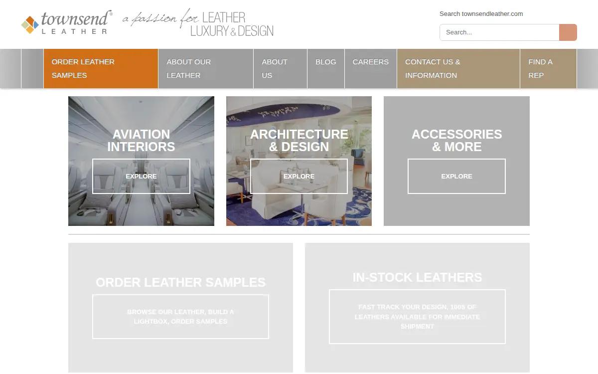 Homepage of Townsend Leather Company, INC.