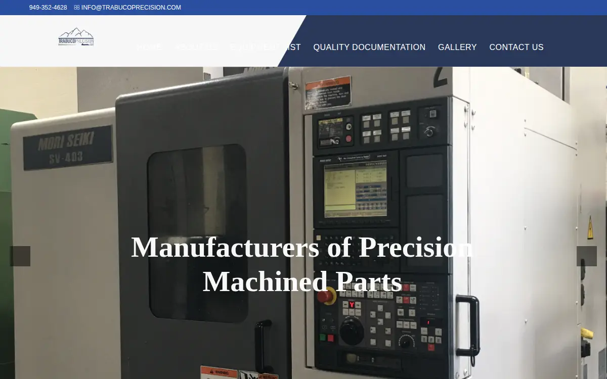 Homepage of Trabuco Precision LLC