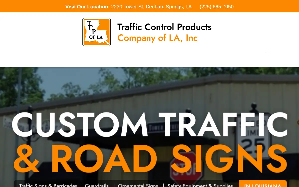 Homepage of Traffic Control Products Company of Louisiana, INC.