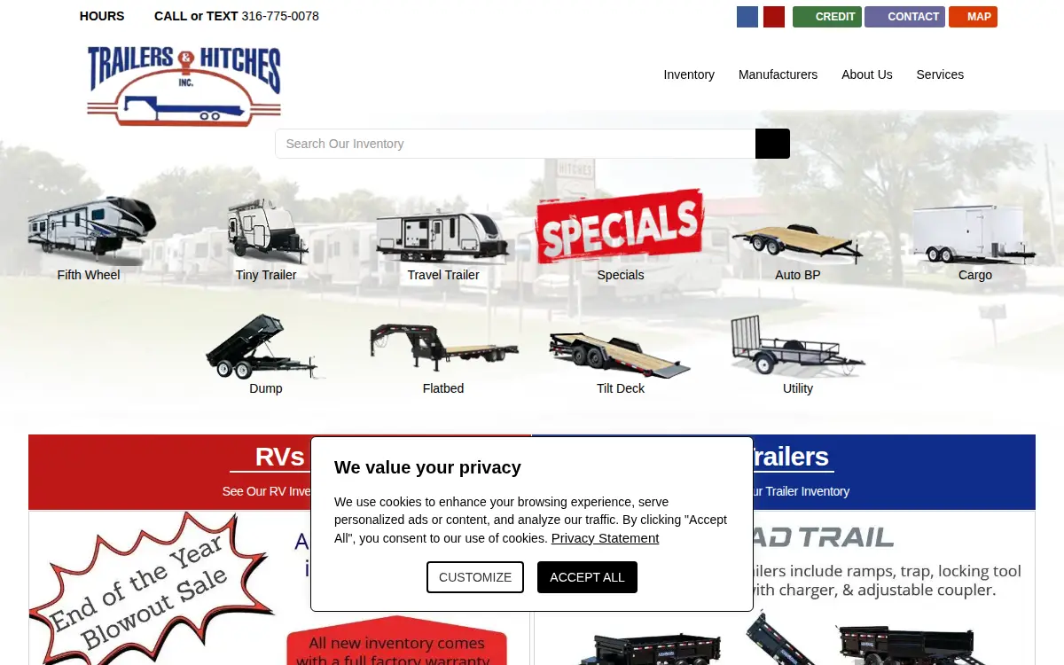 Homepage of Trailers & Hitches, INC