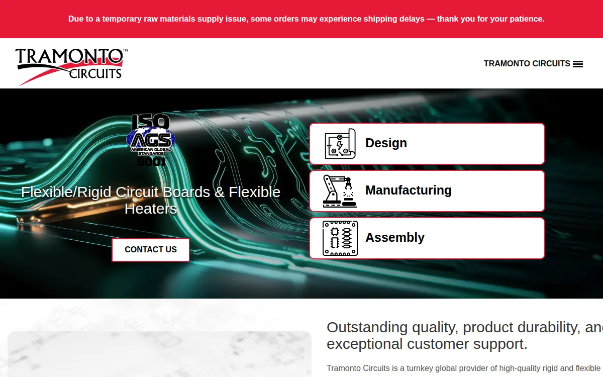 Homepage of Tramonto Circuits, LLC