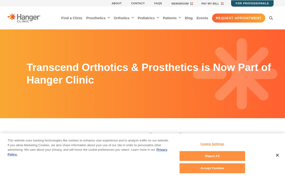 Homepage of Transcend Orthotics & Prosthetics, LLC