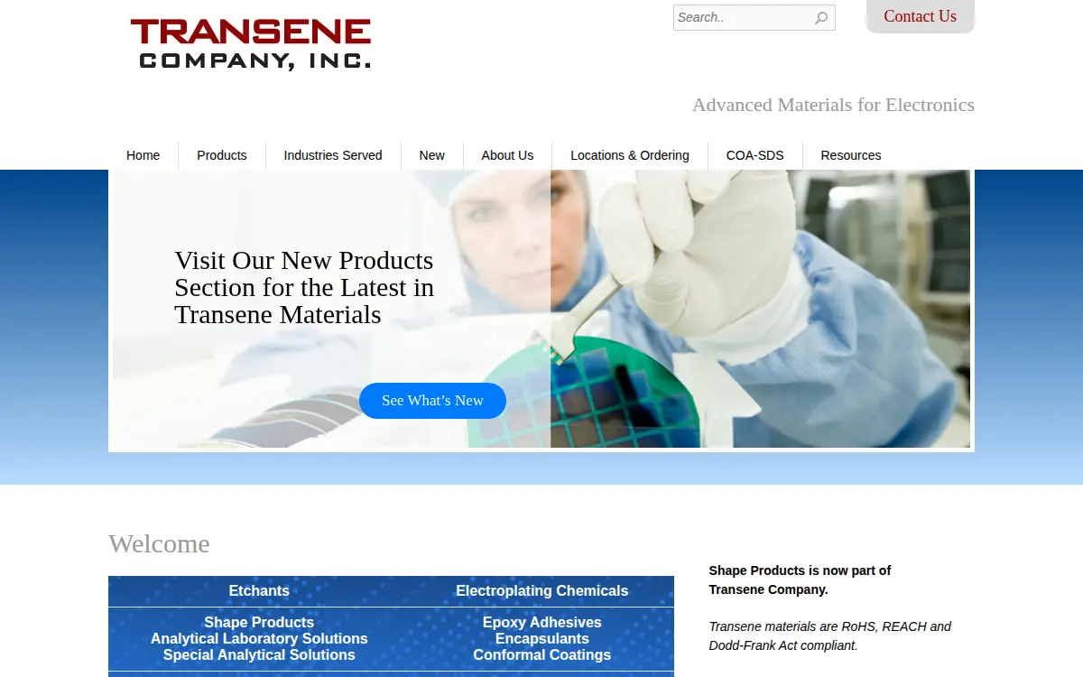 Homepage of Transene Company, INC.