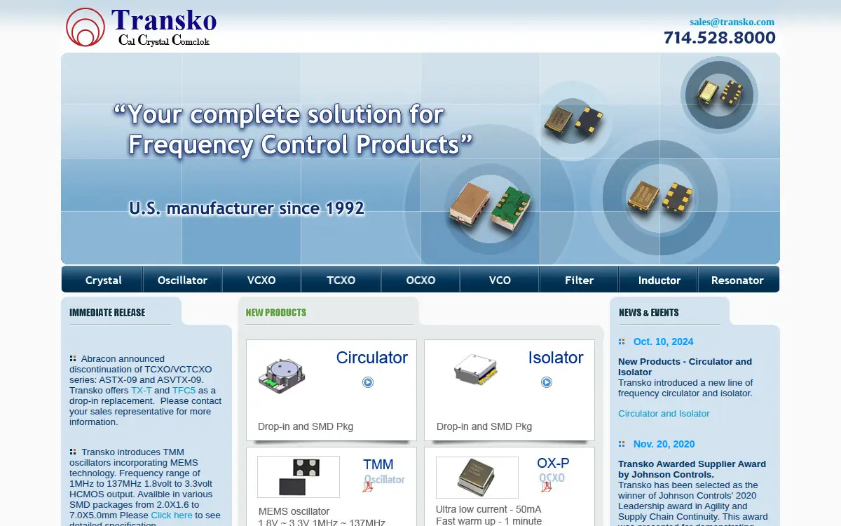 Homepage of Transko Electronics, INC.