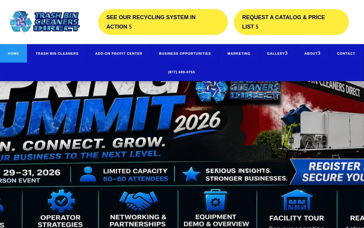 Homepage of Trash Bin Cleaners Direct LLC