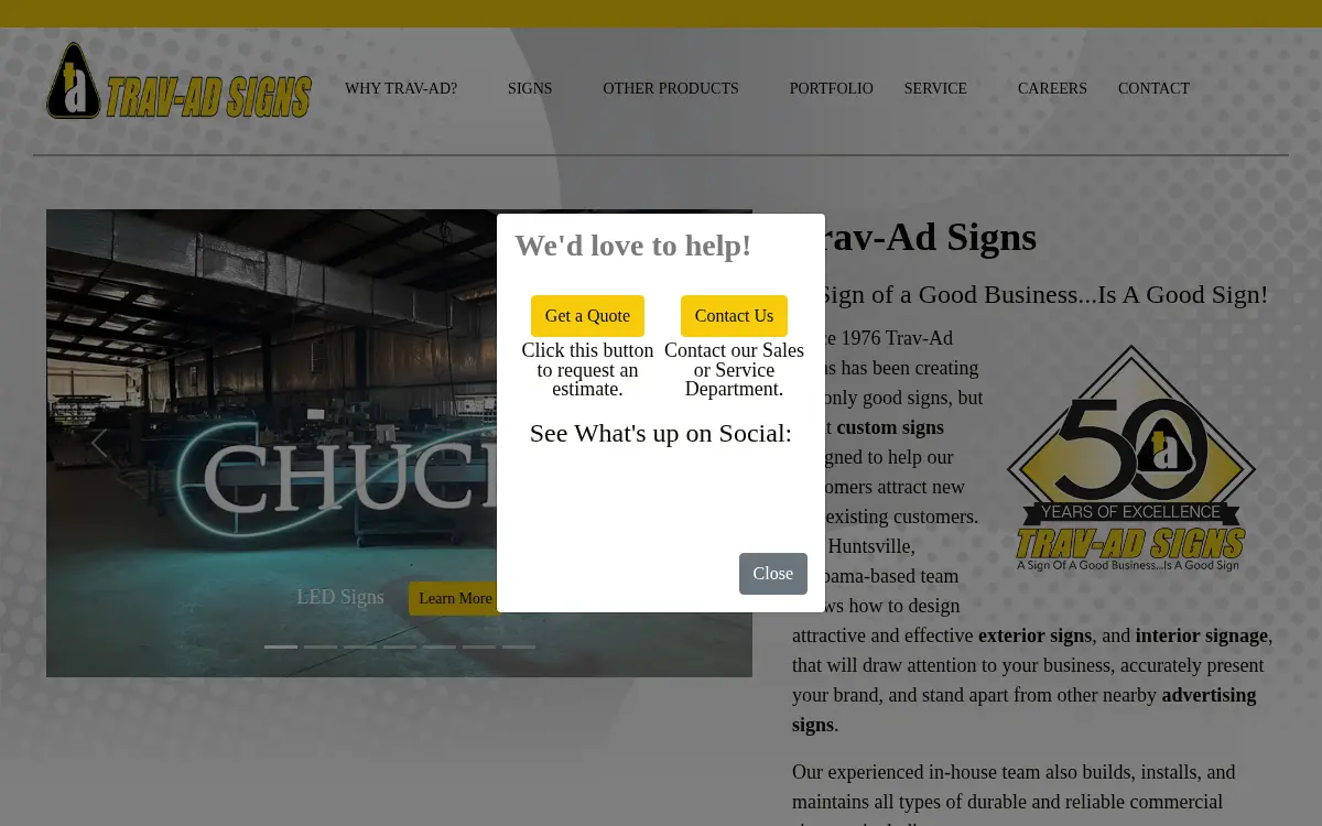 Homepage of Trav Ad Signs INC
