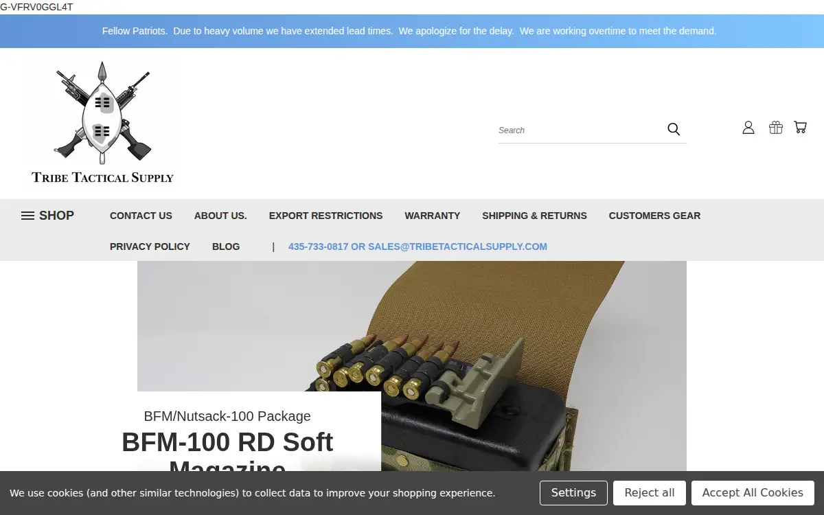 Homepage of Tribe Tactical Supply LLC