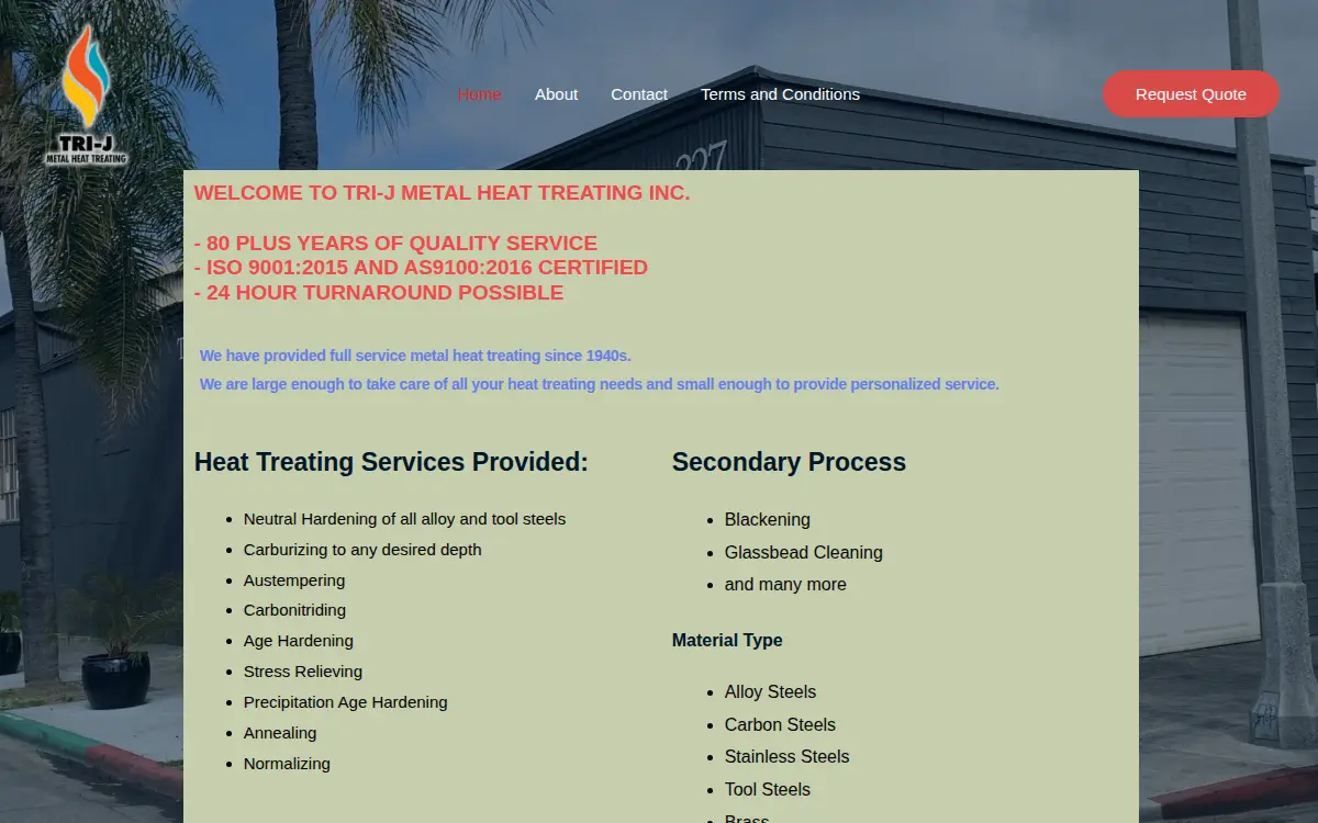 Homepage of Tri-j Metal Heat Treating CO.