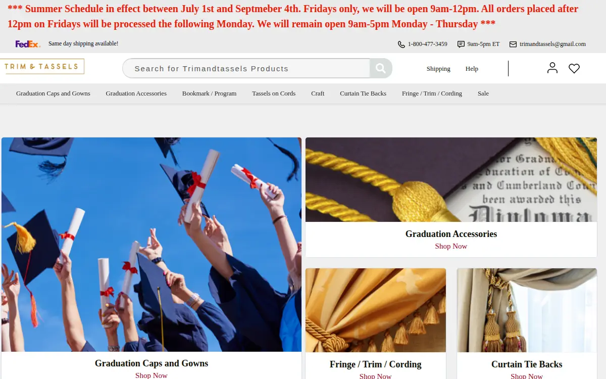 Homepage of Trim and Tassels LLC