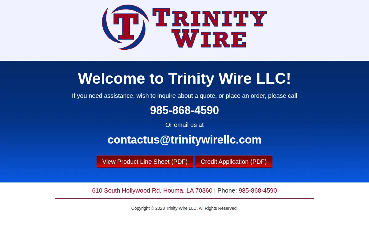 Homepage of Trinity Wire LLC