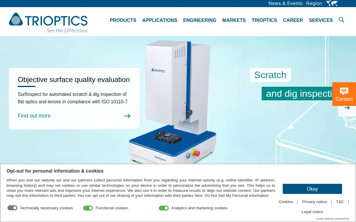 Homepage of Trioptics LLC.