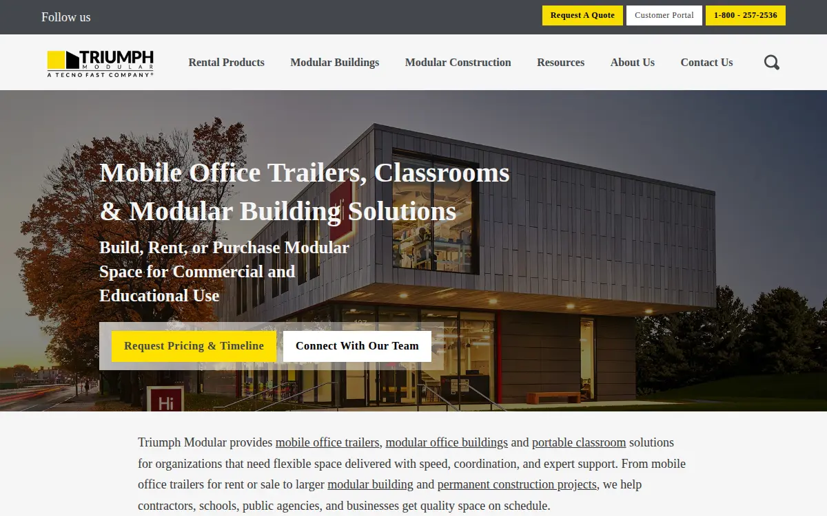 Homepage of Triumph Modular Incorporated