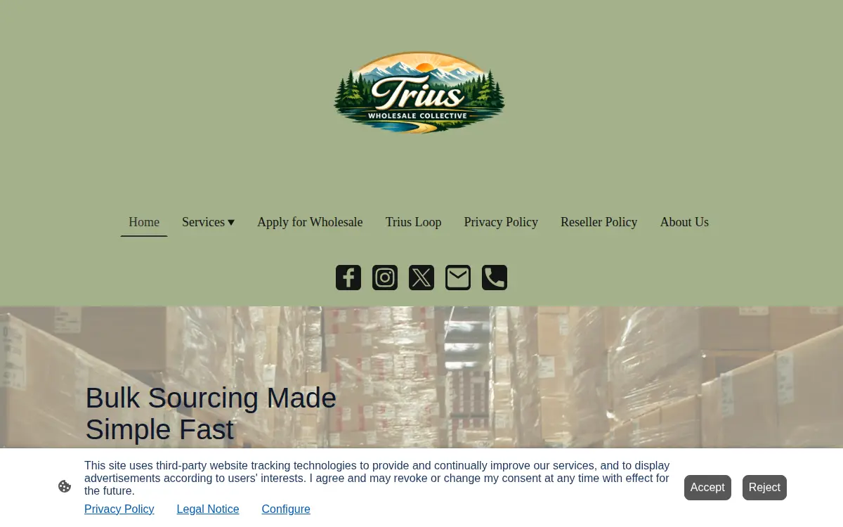 Homepage of Trius Wholesale Collective LLC