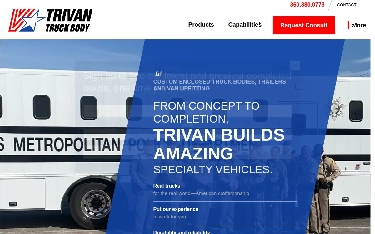 Homepage of Trivan Truck Body, LLC