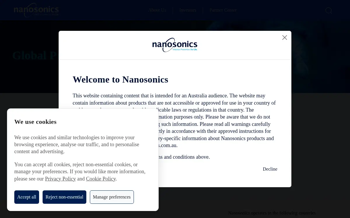 Homepage of Nanosonics INC