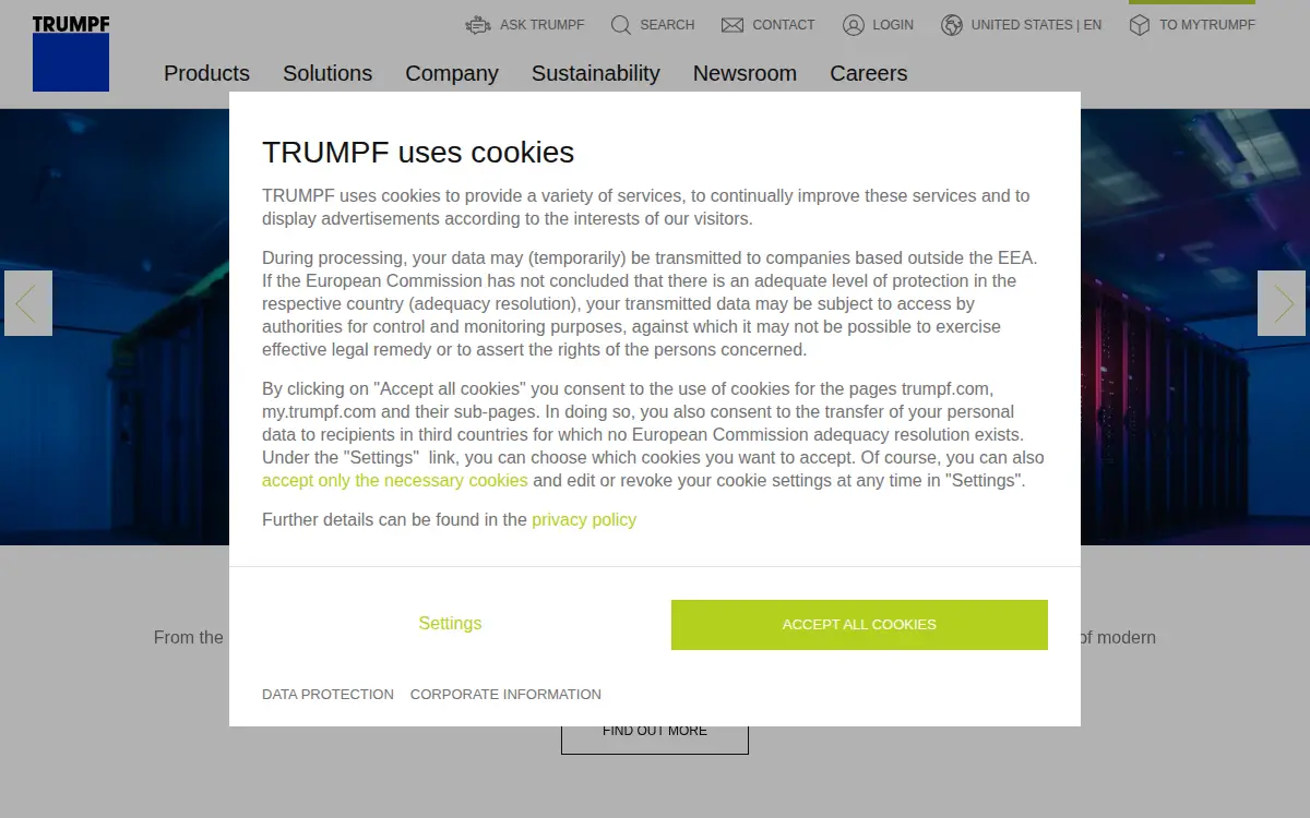 Homepage of Trumpf Photonics INC