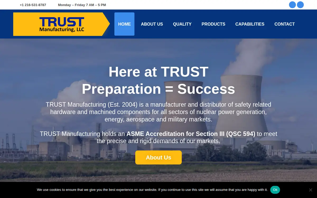 Homepage of Trust Manufacturing LLC