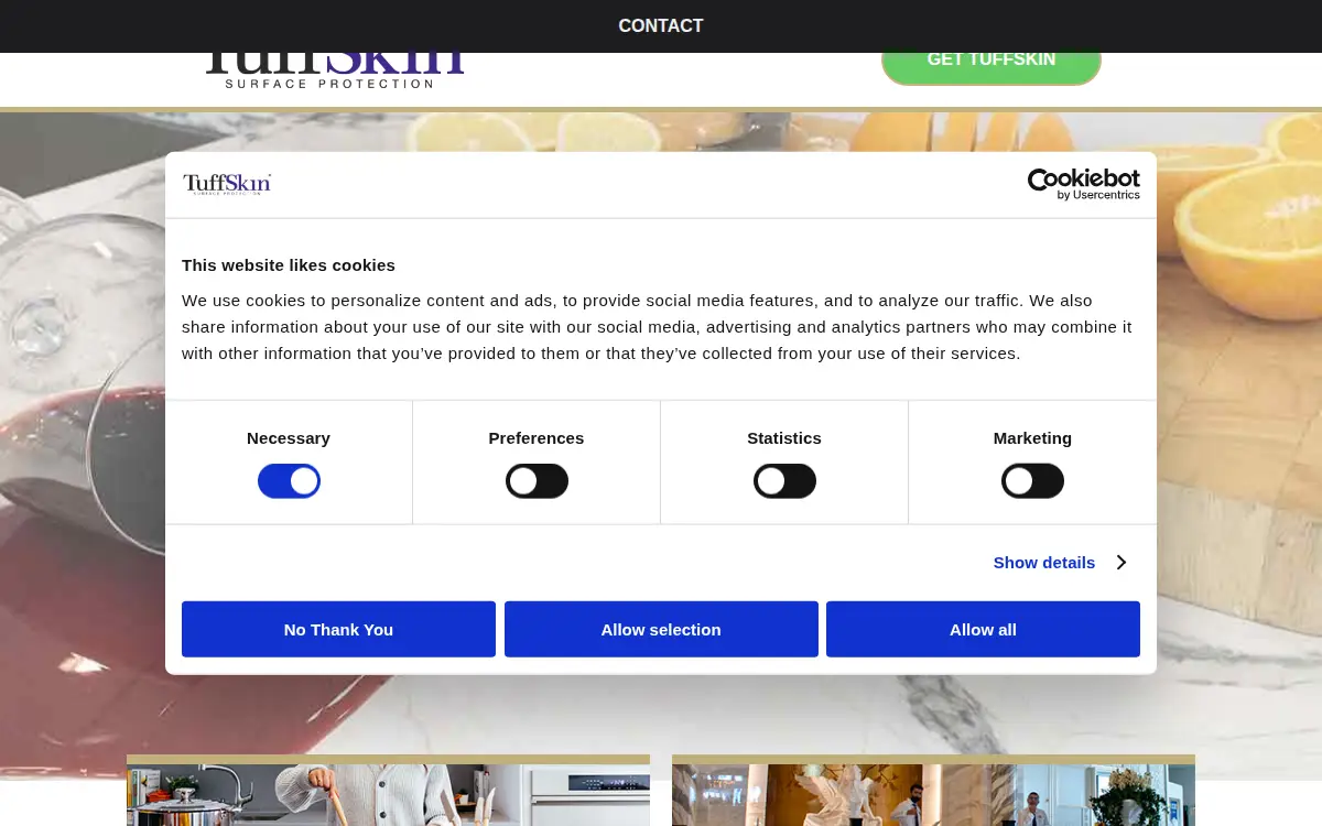 Homepage of Tuff Skin Surface Protection LLC