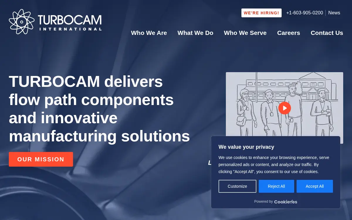 Homepage of Turbocam, INC.