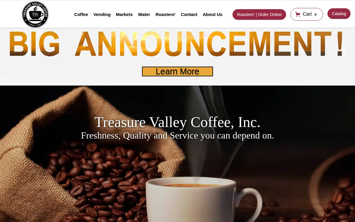 Homepage of Treasure Valley Coffee, INC.
