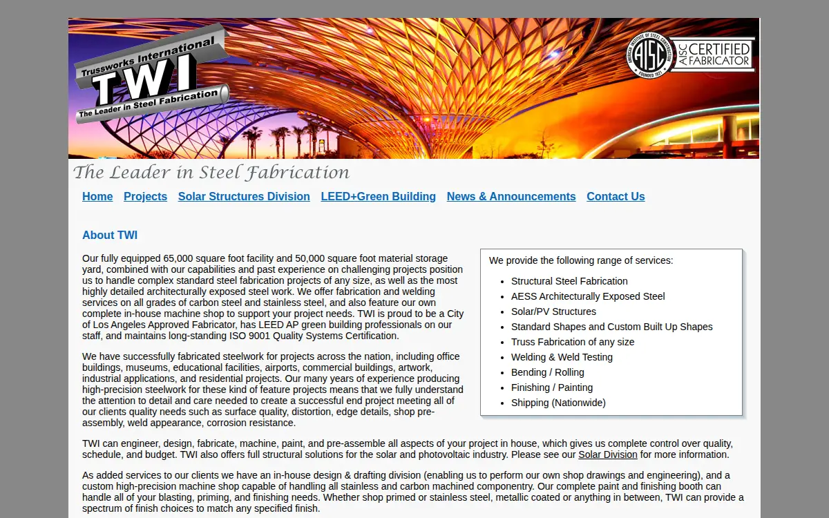 Homepage of Trussworks International INC