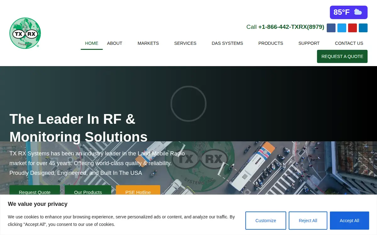 Homepage of Tx Rx Systems INC