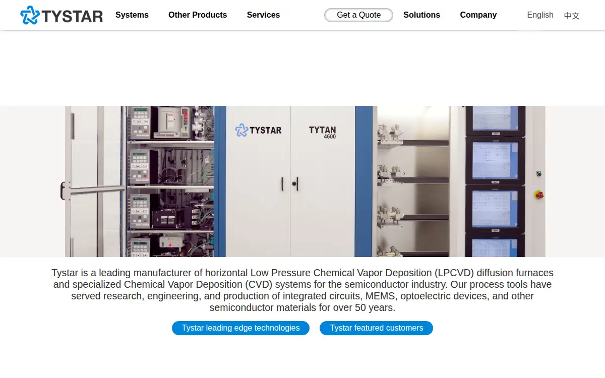Homepage of Tystar Corporation