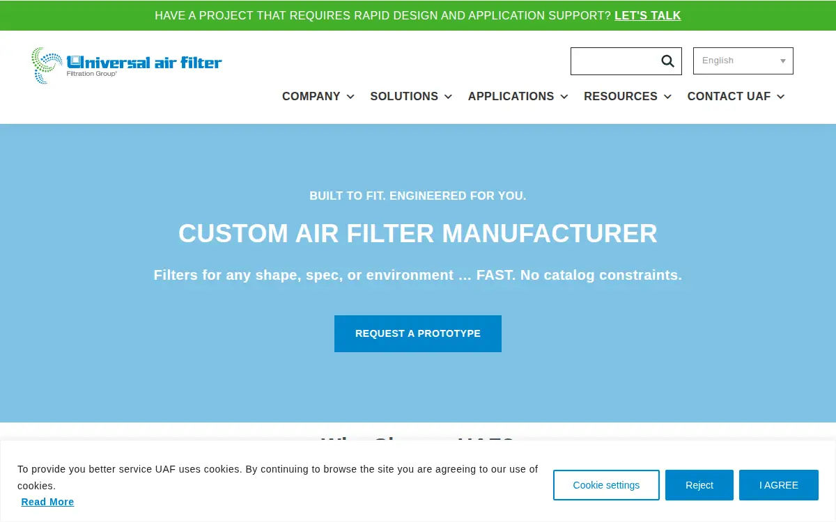Homepage of Universal Air Filter CO