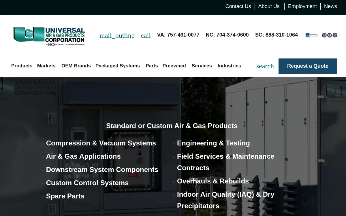 Homepage of Universal Air Products Company, LLC