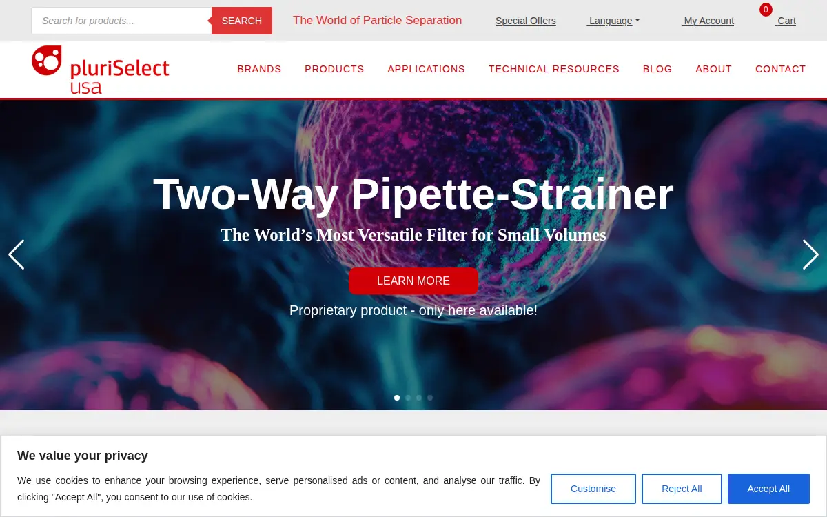 Homepage of Pluriselect-usa, INC.