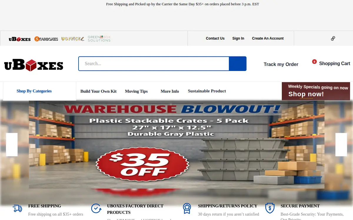 Homepage of Uboxes, LLC