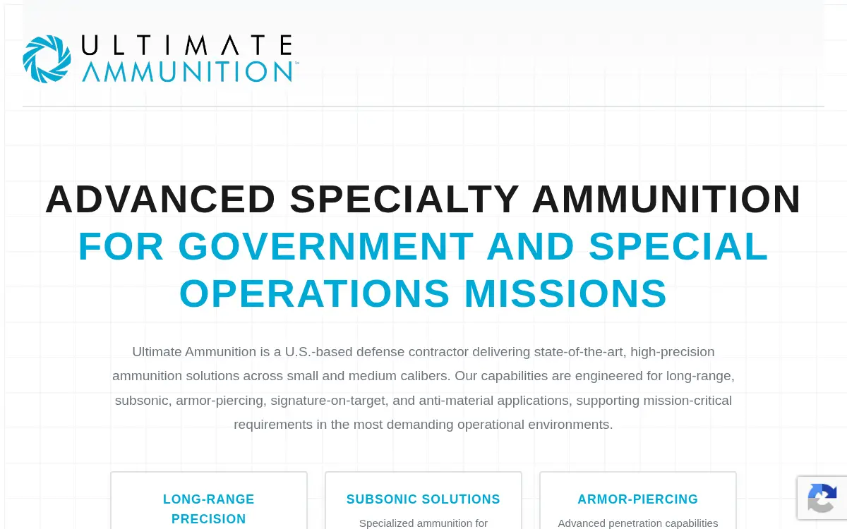 Homepage of Ultimate Ammunition, LLC