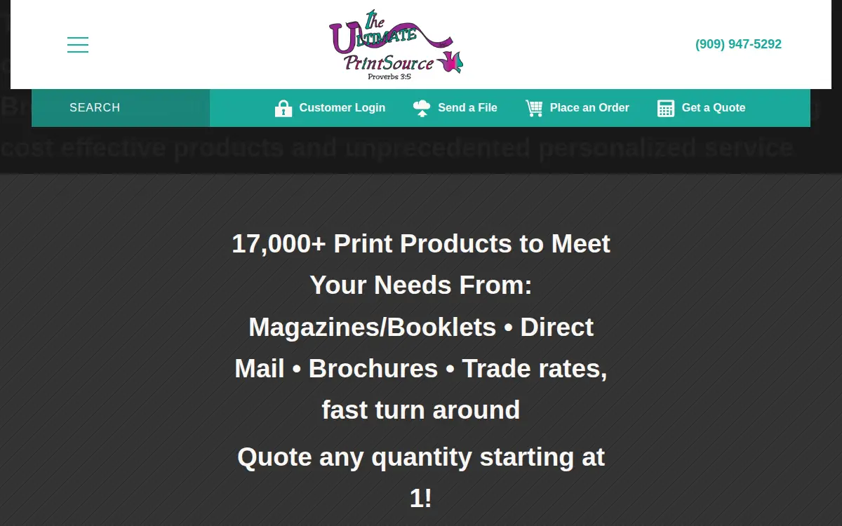 Homepage of Ultimate Print Source, INC.