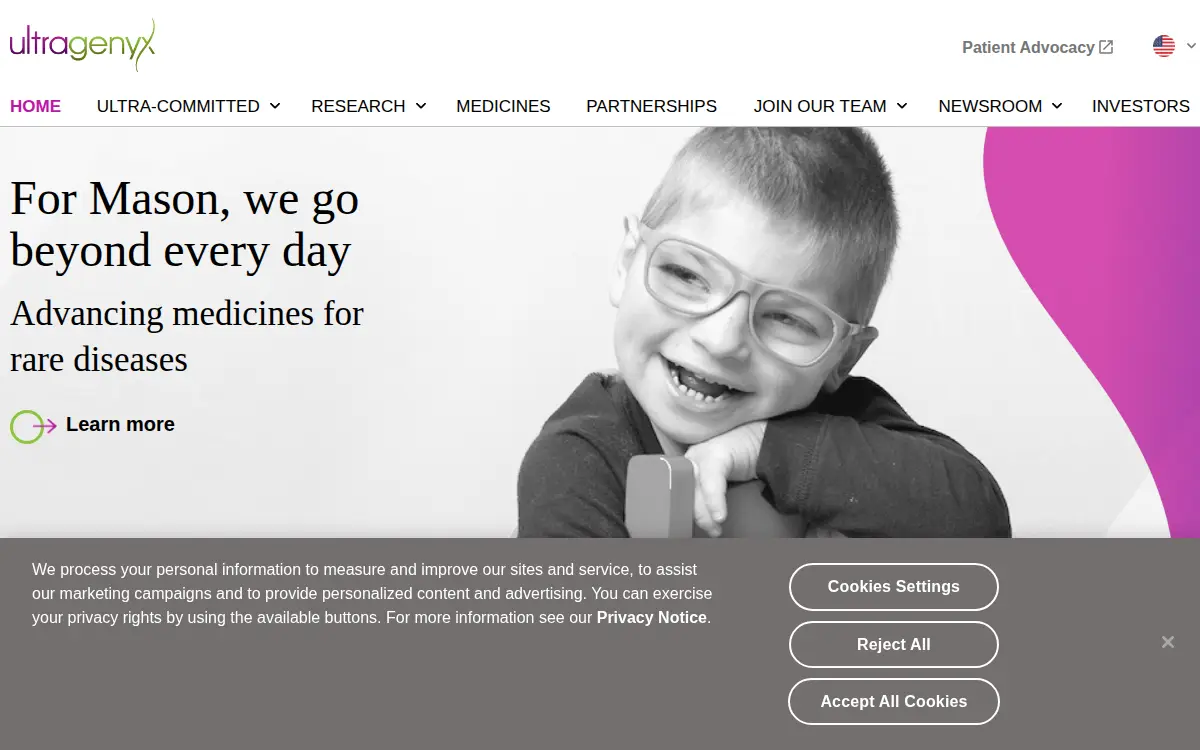 Homepage of Ultragenyx Pharmaceutical INC.