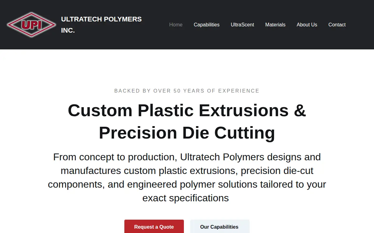 Homepage of Ultratech Polymers INC