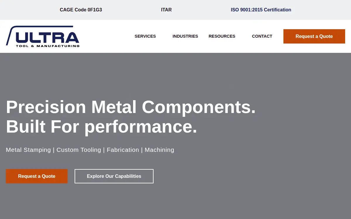 Homepage of Ultra Tool and Mfg., INC.