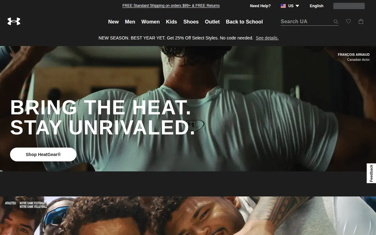 Homepage of Under Armour, INC.
